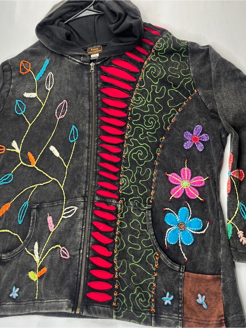 Rising International Multicolor Embroidered Hooded Jacket with Red Accents - Picture 2 of 7